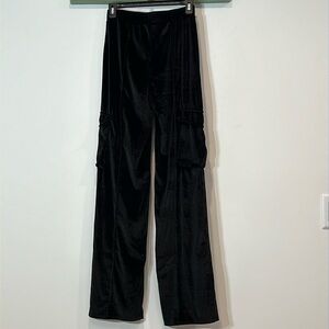 K TOO Velvet Wide Leg Casual Cargo Pants Black Solid Size Small Women’s NWOT NEW